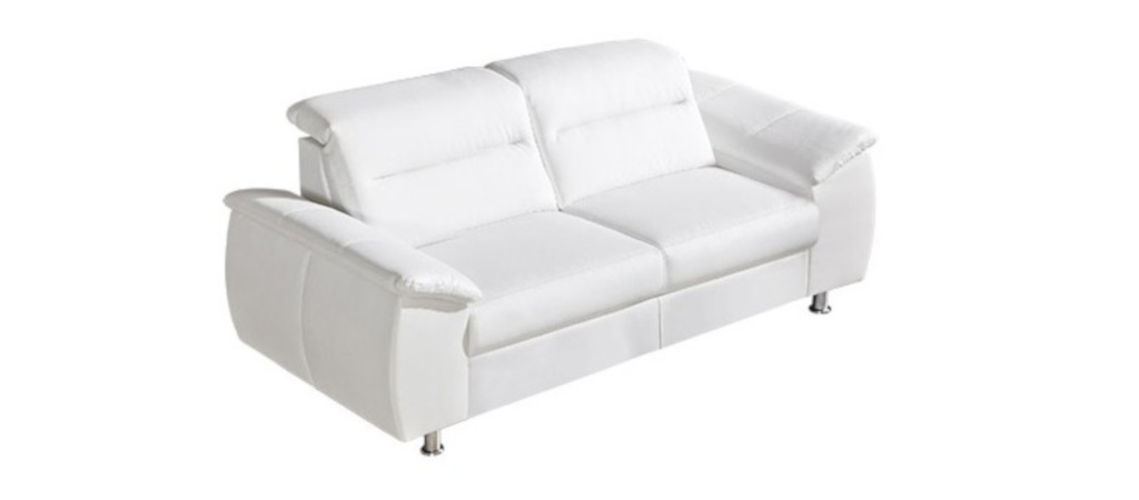 Canapé droit en cuir blanc véritable avec pieds en chrome